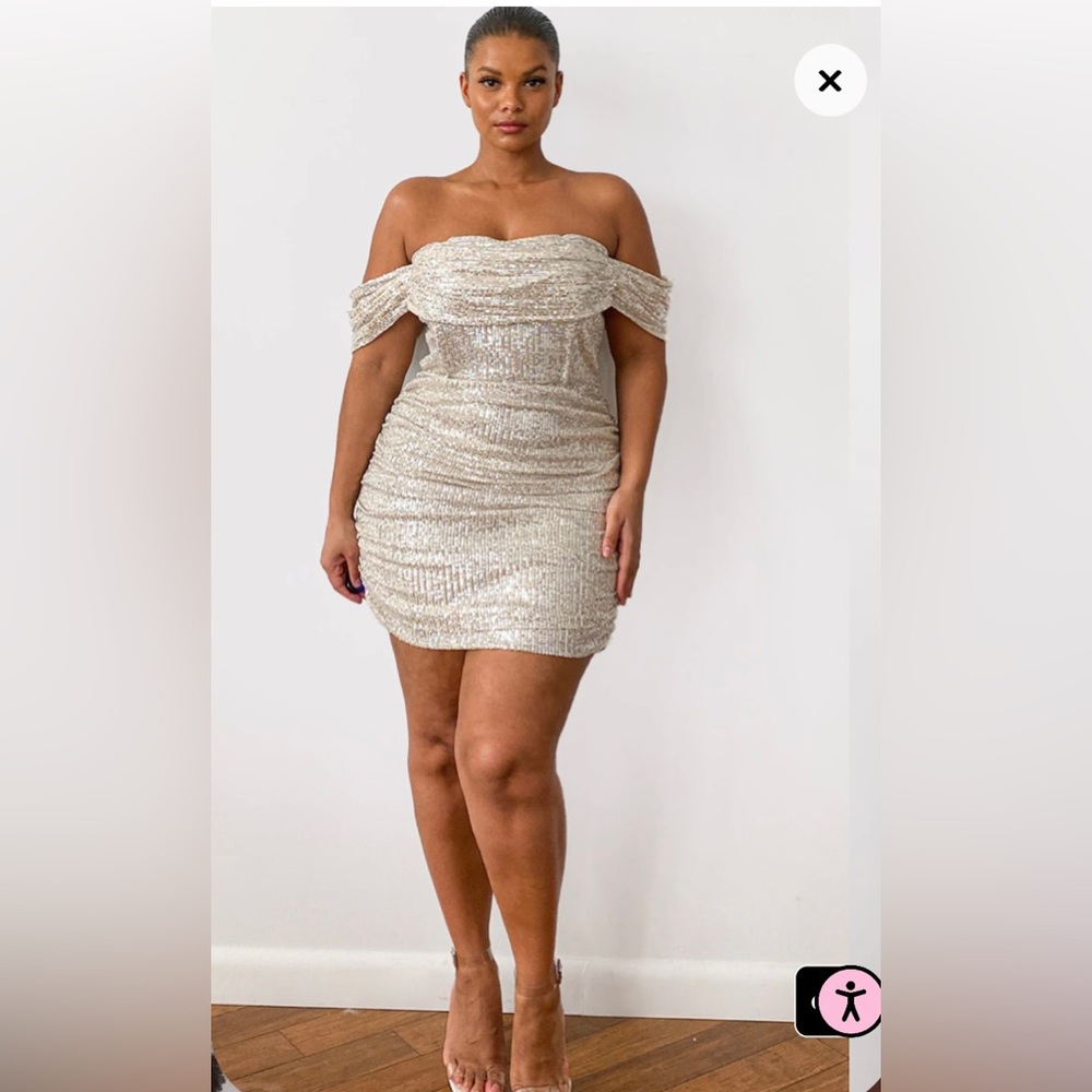 Plus Cream Sequin Bardot Bodycon Dress